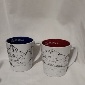 Tim Hortons Coffee Mugs Ltd Collector 2018 Series Hockey Net Skis set of 2